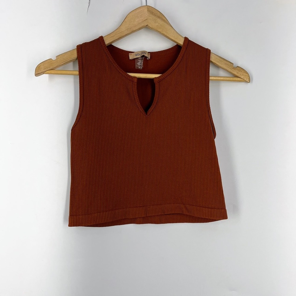 Golden‎ Aritzia Ribbed Split Neck Racerback Crop Style 378 One Size Tank Top